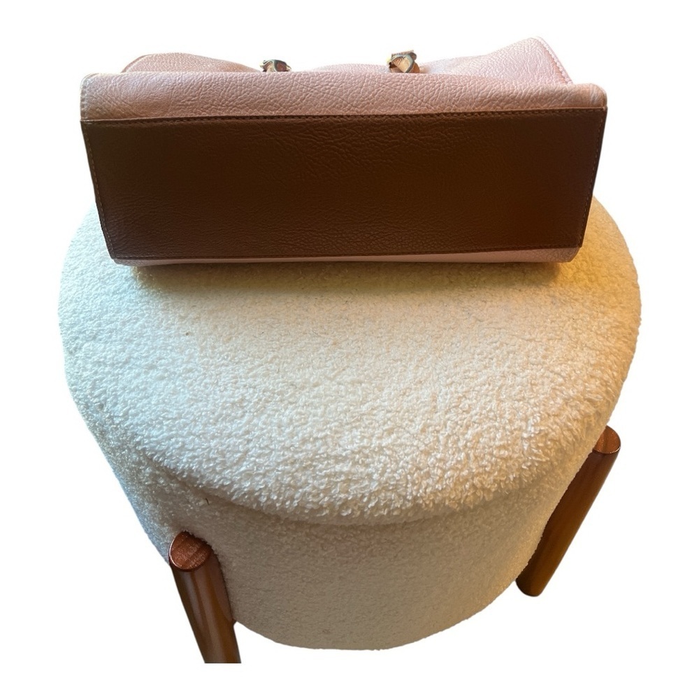 Vegan Leather Brown and Pink Structured Satchel with Double Handles - Picture 6 of 9